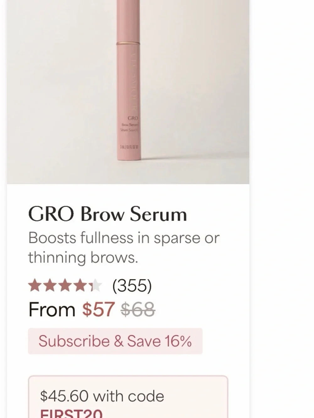 NEW: VEGAMOUR GRO Brow Serum - Blush Pink bought 8/10
